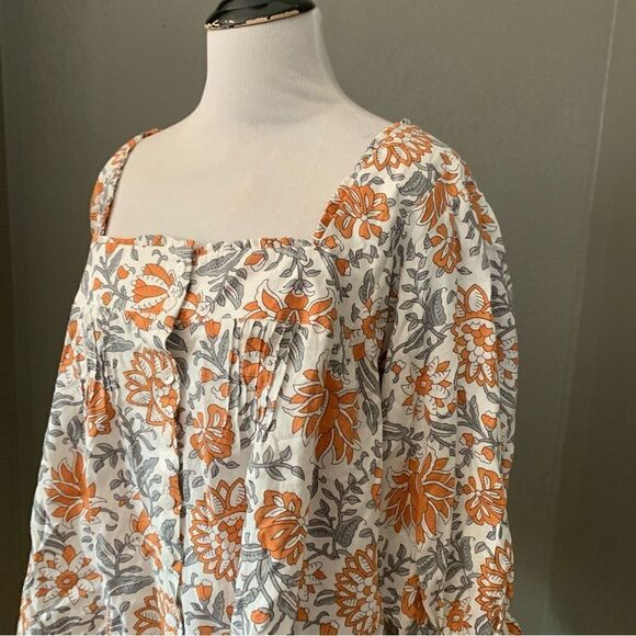 Rachel Zoe Button Down Linen Blend Blouse orange Rust Grey White - Picture 2 of 11